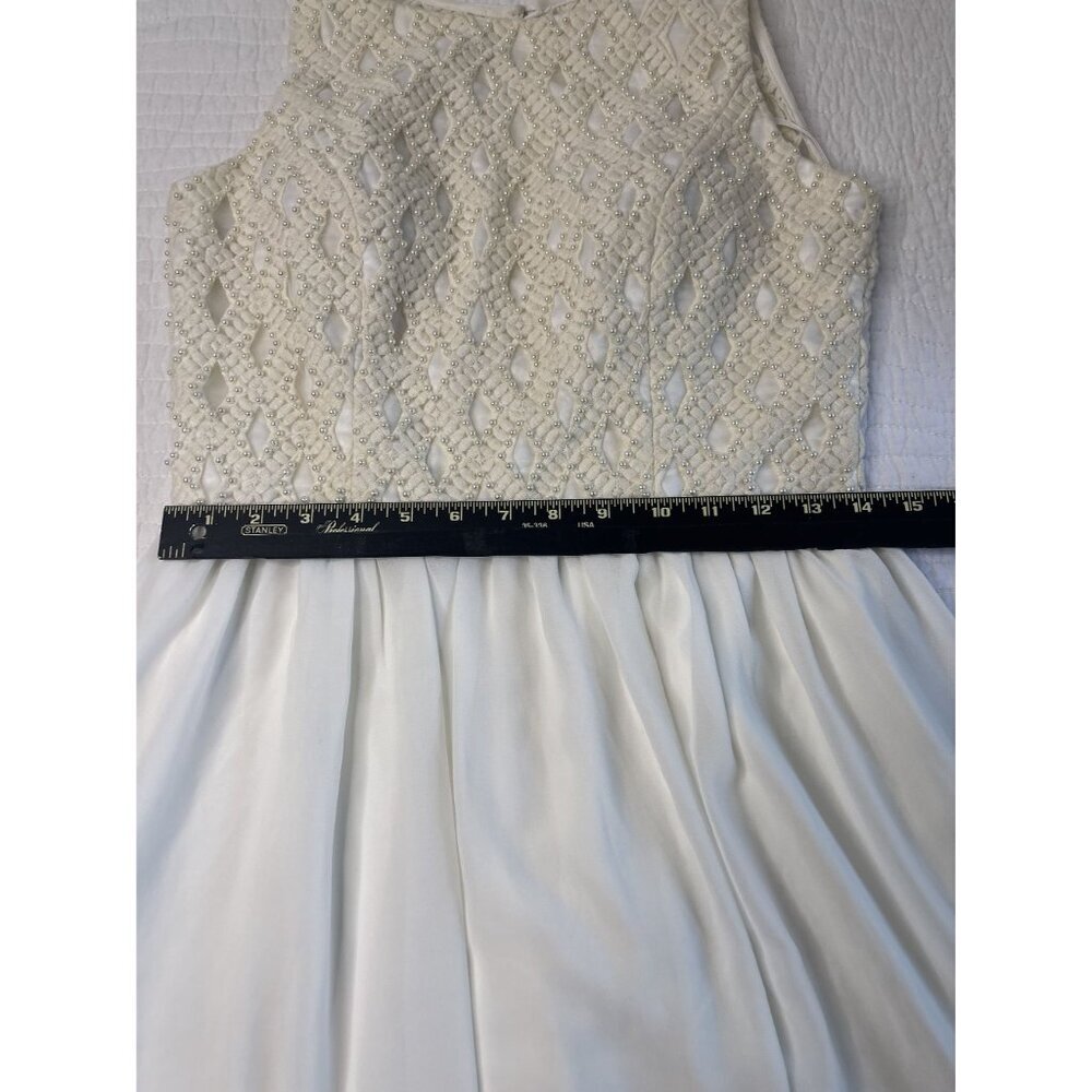 a.drea Sleeveless Ivory Beaded Fit & Flare Mini Dress Sheer Skirt Party Wedding - Picture 8 of 13